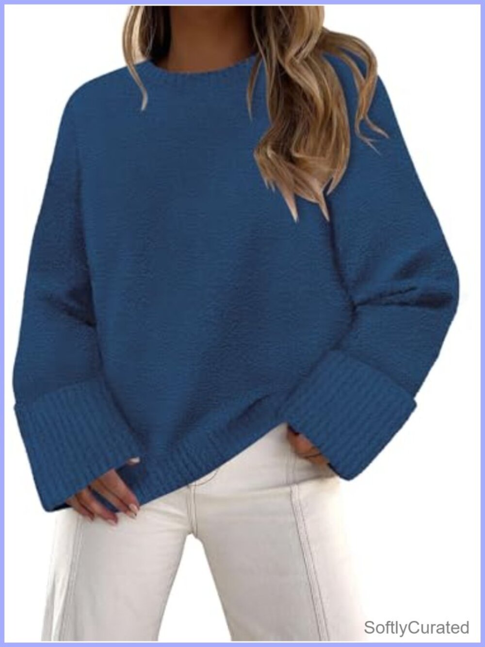 Fuzzy Knit Crewneck Pullover Sweater Loose Fit Long Sleeve Fall Winter Top